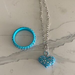 Blue Crystal Heart Necklace and Matching Bangle
